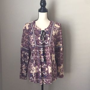 Daniel Rainn Long Sleeve Split Neck Blouse